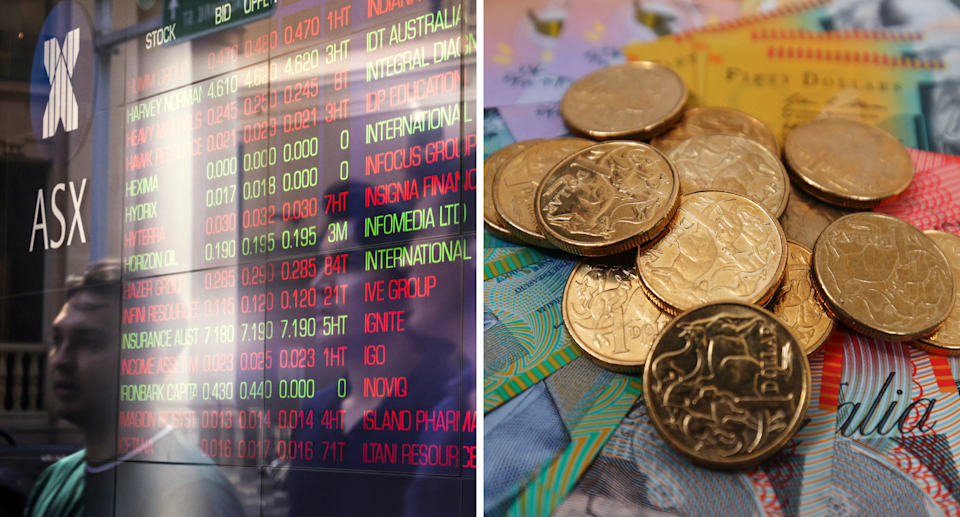 Australian share market board and cash.
