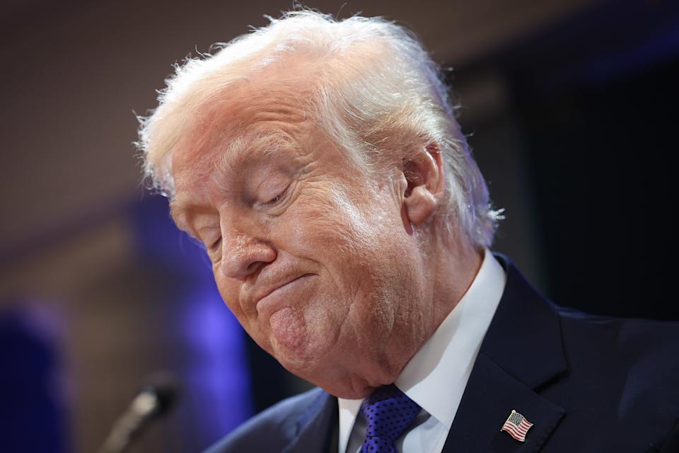 President Trump at a press briefing on tariffs.